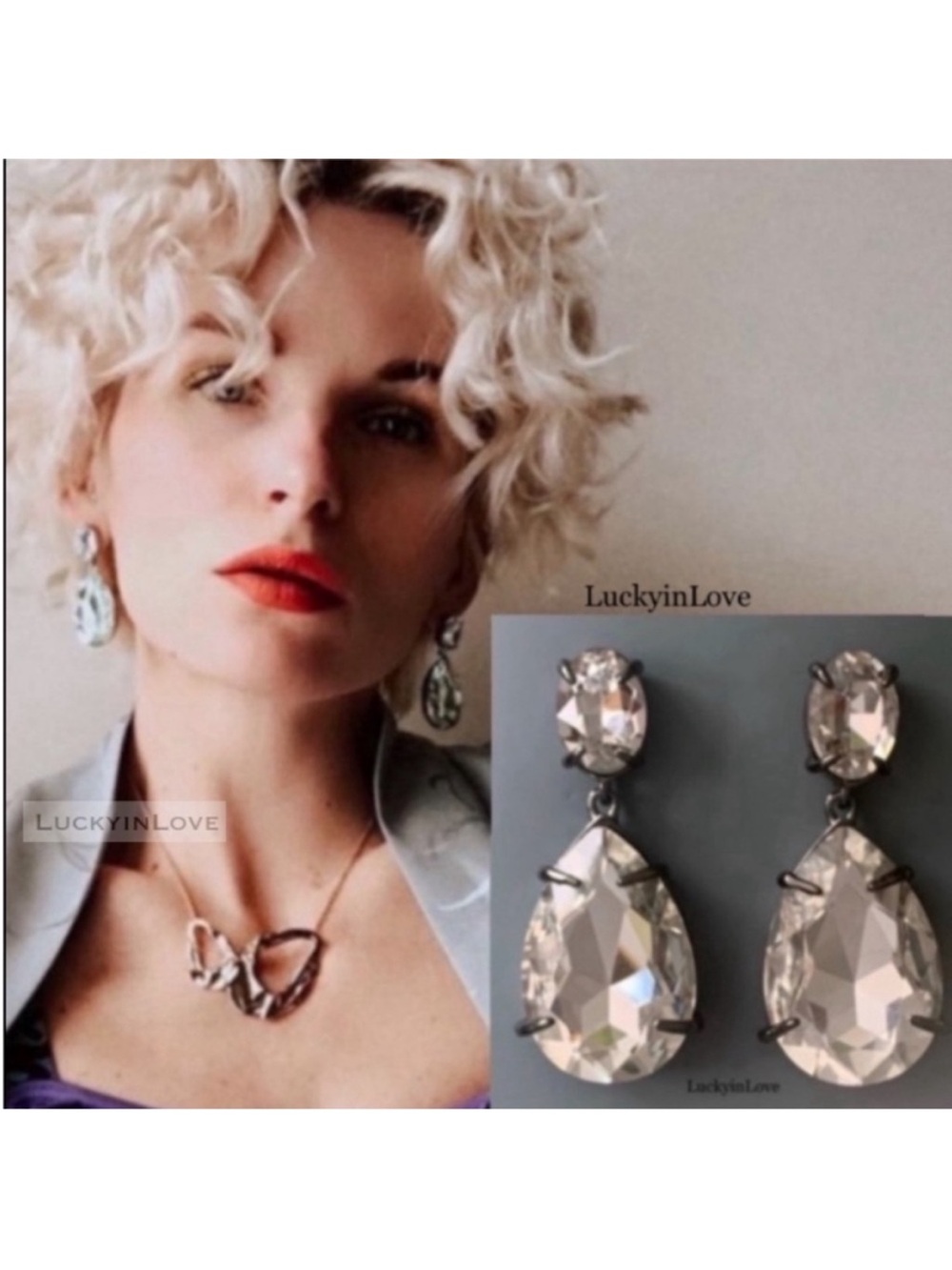 ALEXIS BITTAR • NEW Glamorous Edgy Oversized Crystal Black Post Drop Earrings